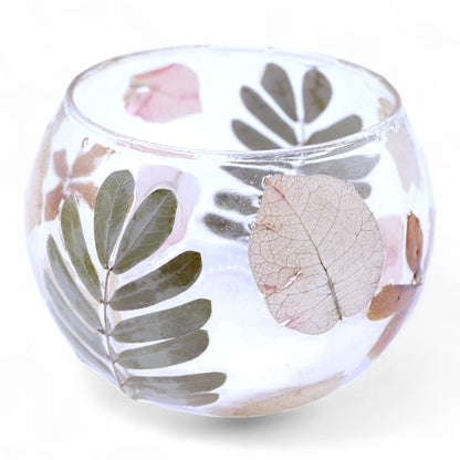 Bougeoir en verre à motif floral naturel - Bol - Printemps (8x10cm)