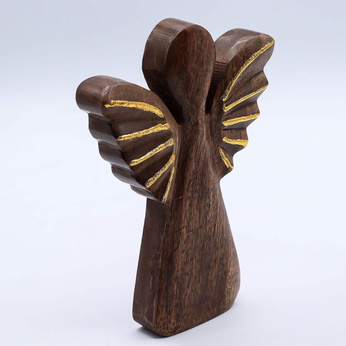 Ángel grande de madera de mango - Decoración dorada - 19 cm