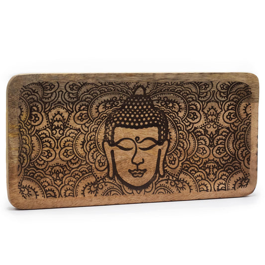 Plateau long 30x15x2,5cm - Visage de Bouddha noir