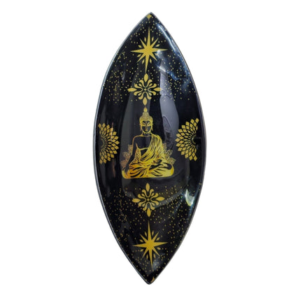 Emaillierter Räucherstäbchenhalter - Aluminium - Gold und Schwarzer Buddha