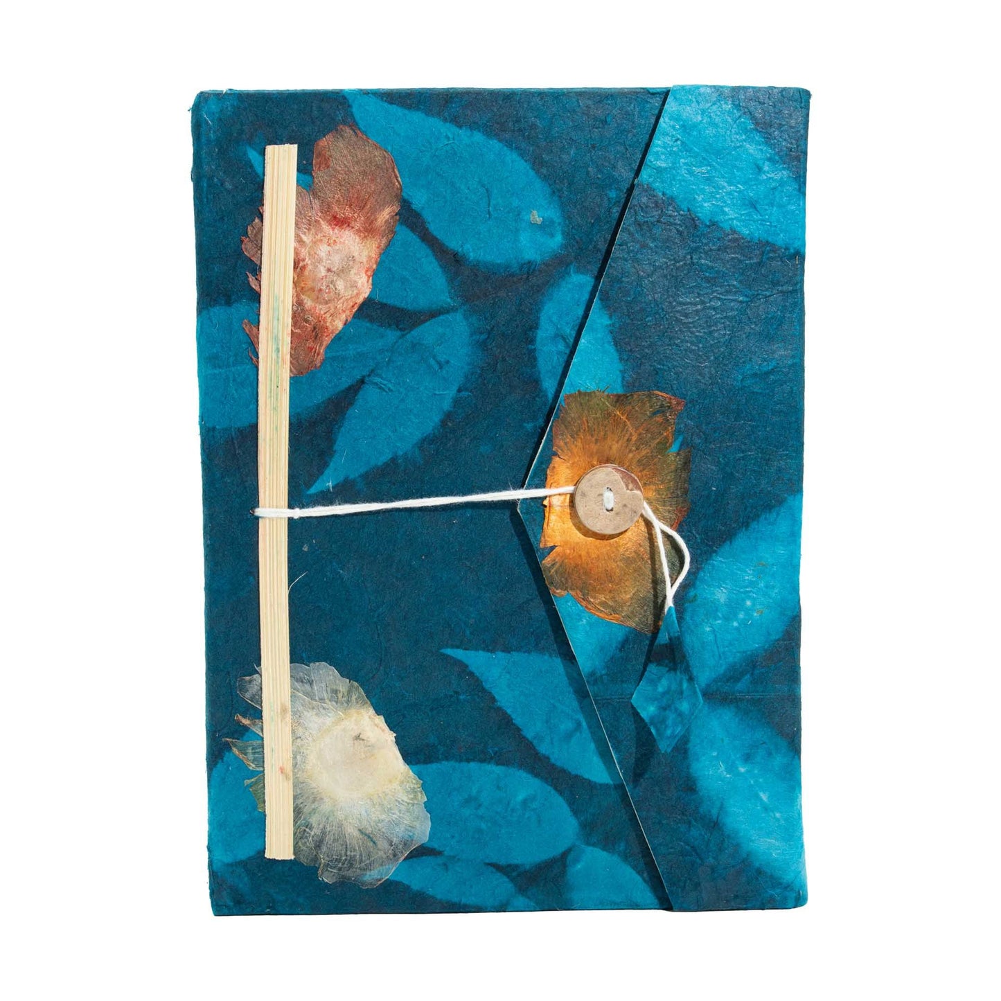 Cahier Lokta à motifs floraux – Grand (21x15cm) – 45 feuilles – Avec marque-page – Bleu nuit