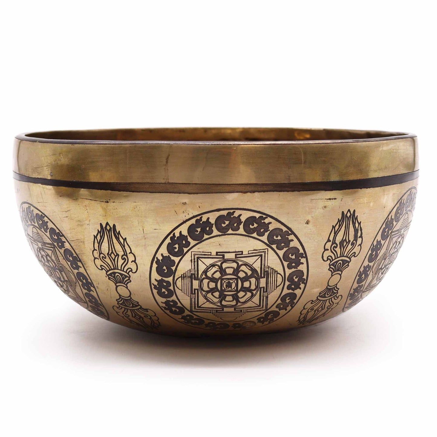 Gravierte heilende tibetische Klangschale – 21 cm – 5 Buddhas