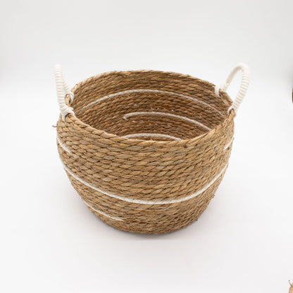 Große Körbe aus Baumwolle und Seegras – Naturfarbene Streifen – 3er-Set