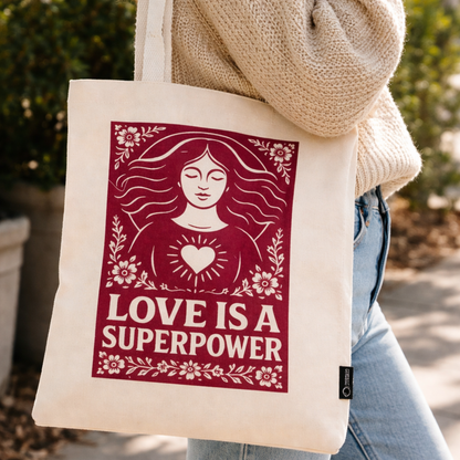 Nomad Sari Iconic Toni Tote Bag - Liebe ist eine Superkraft - Natur 10oz