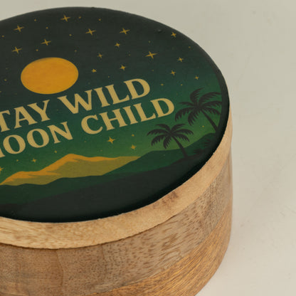 Caja esmaltada redonda - Mantente salvaje, hijo de la luna