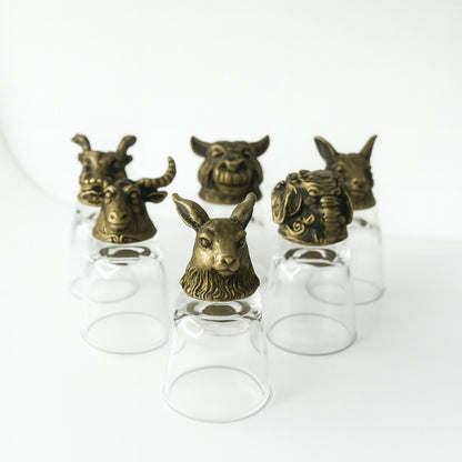Set de regalo de 6 vasos de chupito (50 ml) - Criaturas Salvajes del Bosque - Bronce antiguo