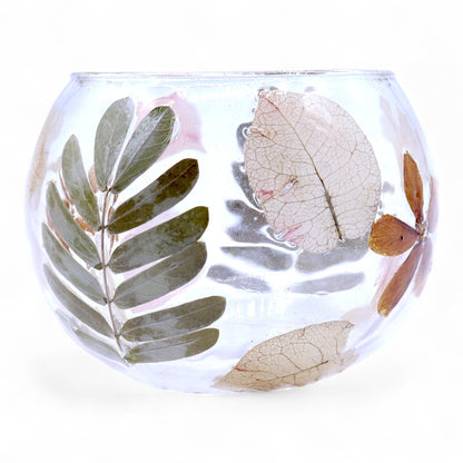Bougeoir en verre à motif floral naturel - Bol - Printemps (8x10cm)