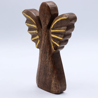 Ángel grande de madera de mango - Decoración dorada - 19 cm