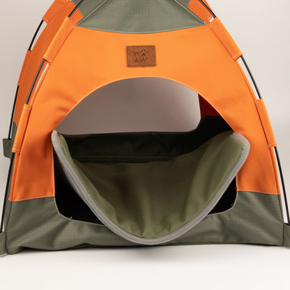PAW Bed – Tienda verde y naranja – 48 × 48 × 40 cm