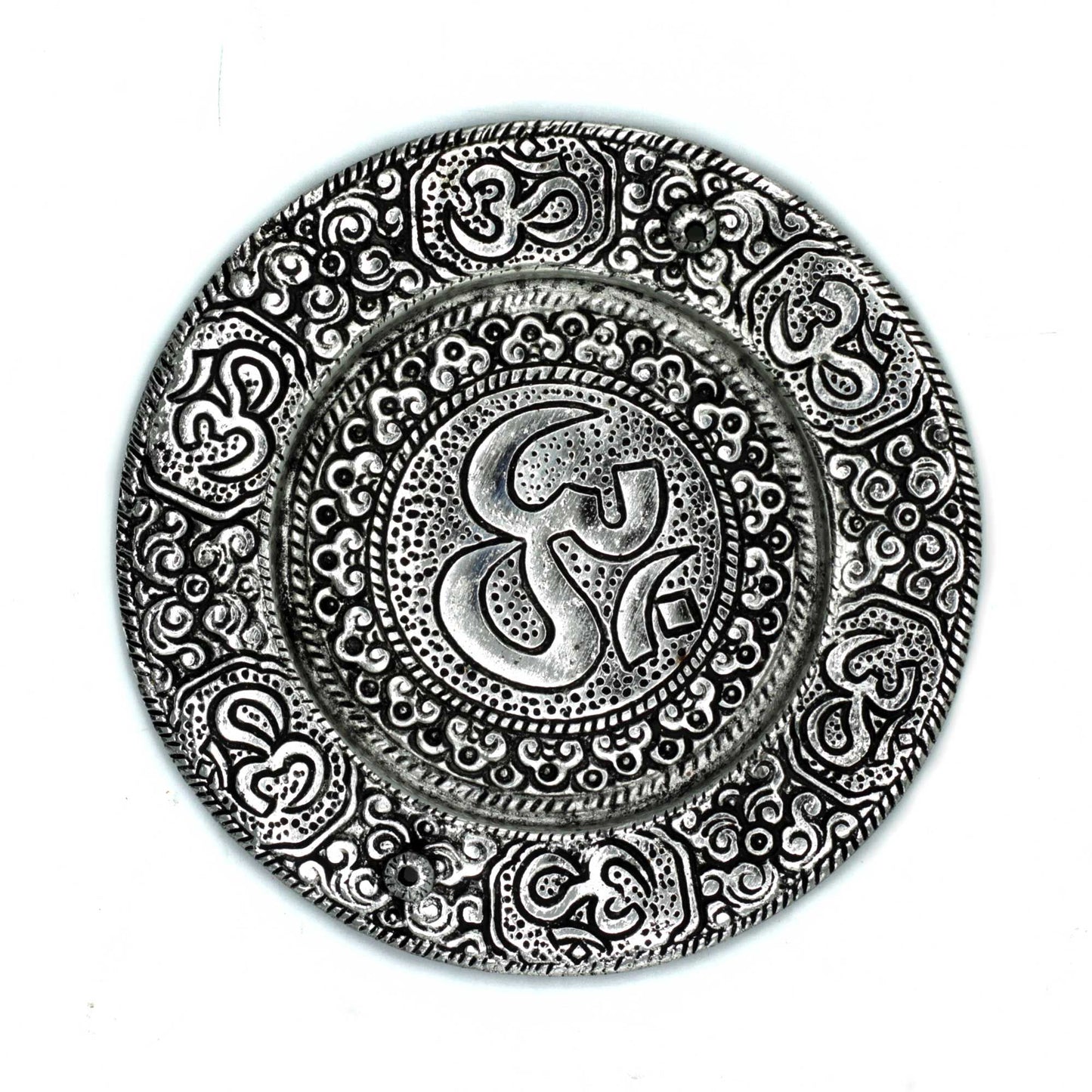 Runder Om-Räucherstäbchenhalter aus poliertem Aluminium, 11 cm