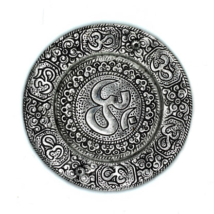 Runder Om-Räucherstäbchenhalter aus poliertem Aluminium, 11 cm