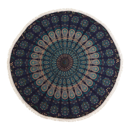 Petit tapis rond en coton mandala (130 cm) - Bleu paon