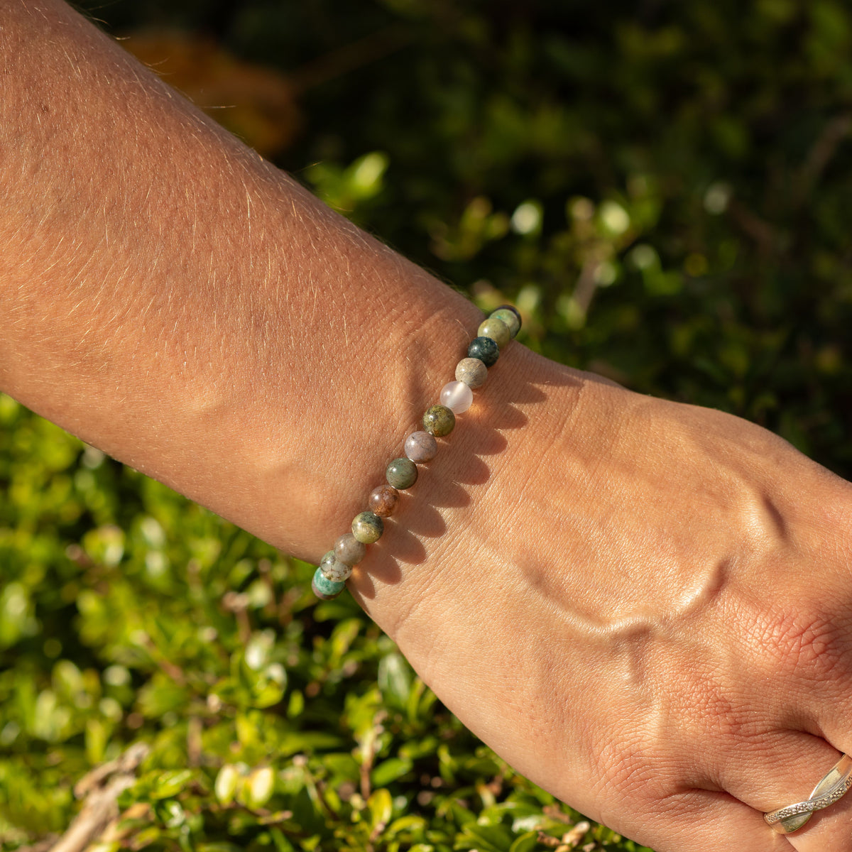 Pulsera Petite Power (17 cm x 6 mm) - ágata musgosa