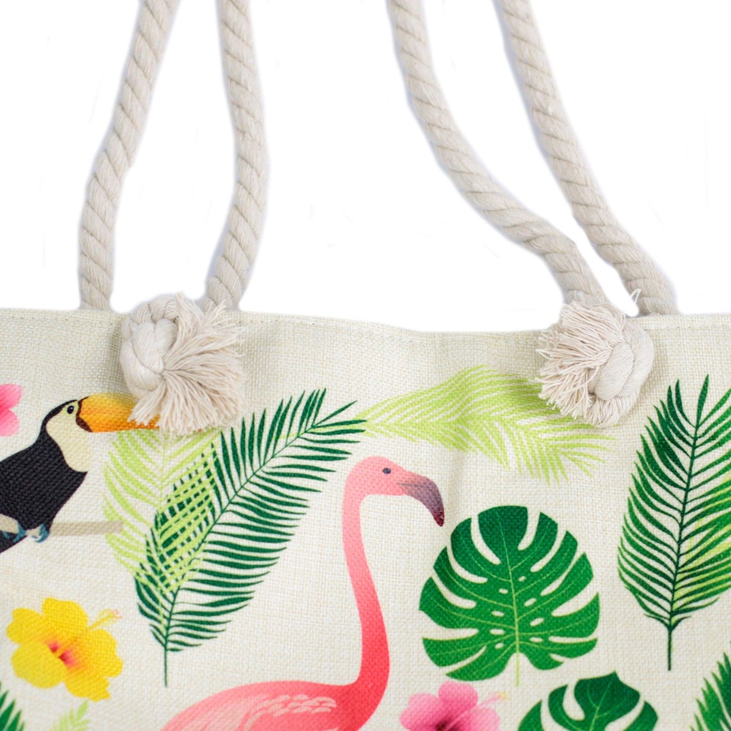 Sac cabas avec anse en corde - flamant tropical