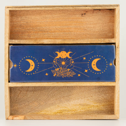 Bandeja de Tarot con Fases Lunares Azules y soporte para cartas