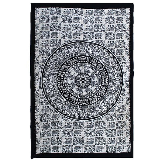 Einzelne Baumwolldecke + Wandteppich - Affe - Elefant Mandala