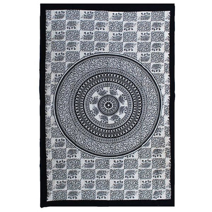 Einzelne Baumwolldecke + Wandteppich - Affe - Elefant Mandala