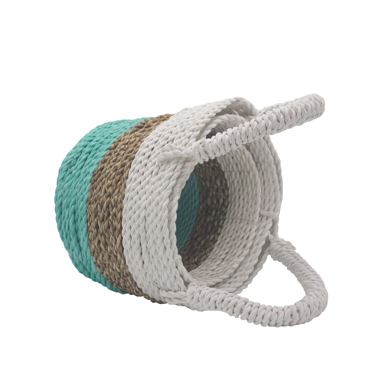 Ensemble de paniers en jonc de mer - Vert/Naturel/Blanc