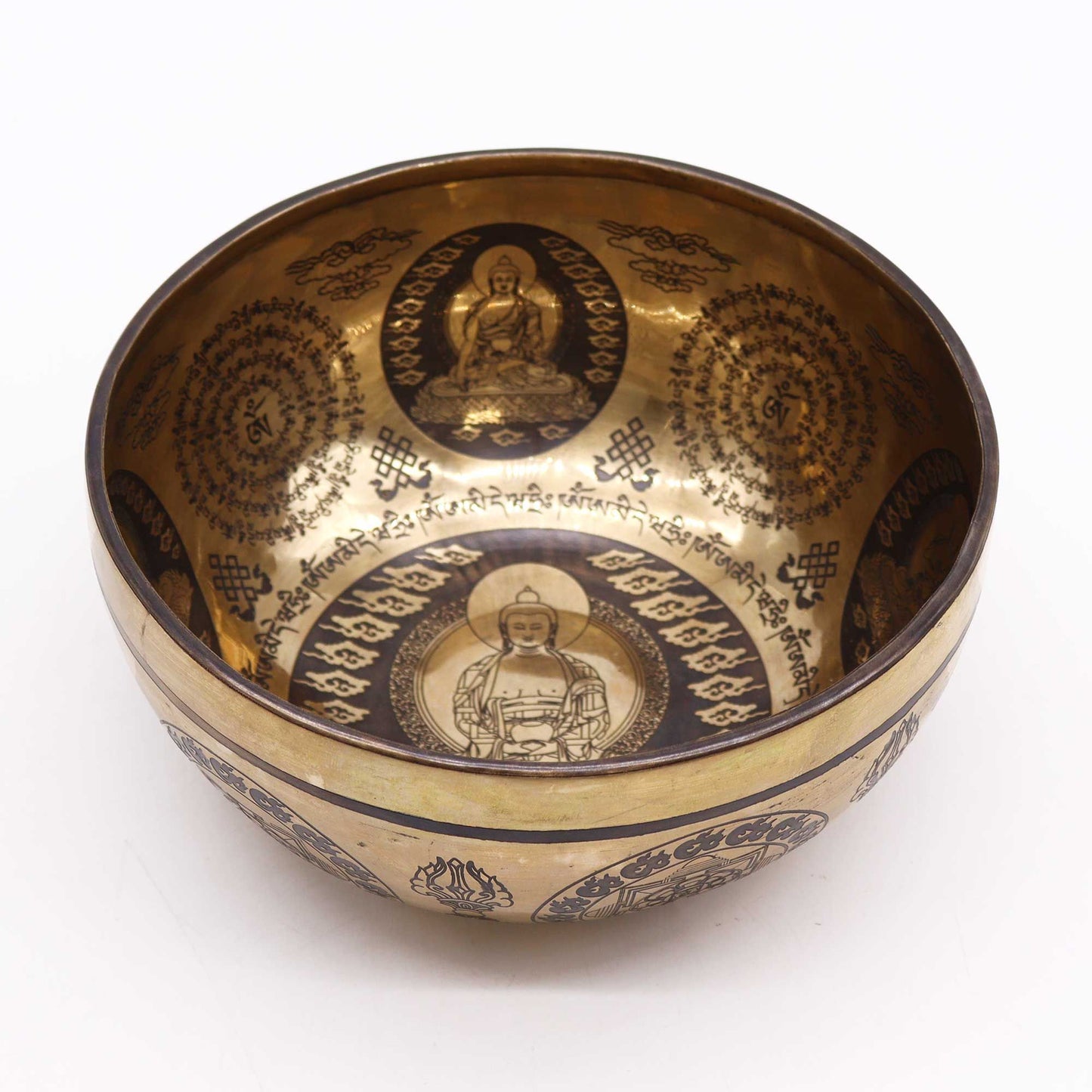 Gravierte heilende tibetische Klangschale – 21 cm – 5 Buddhas