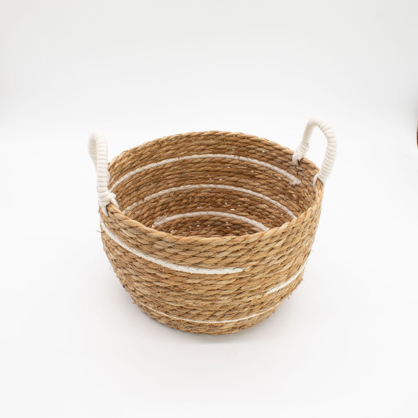 Große Körbe aus Baumwolle und Seegras – Naturfarbene Streifen – 3er-Set