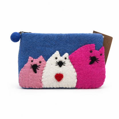 Monedero de fieltro de tres gatos gordos- (3 colores surtidos)