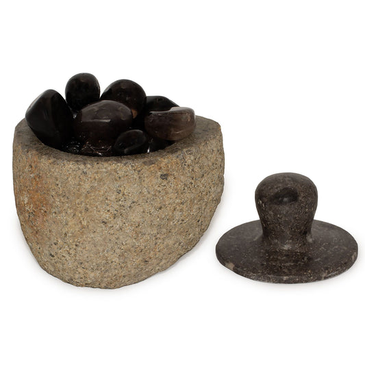 Wurzelgefäß mit Naturflussstein - Mittel (ca. 12x8 cm)