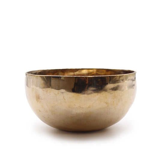 Tibetische Klangschale aus glänzendem Metall, handgefertigt (ca. 750 g), 15 cm