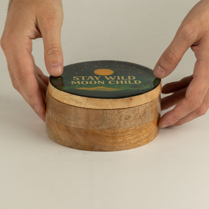 Caja esmaltada redonda - Mantente salvaje, hijo de la luna
