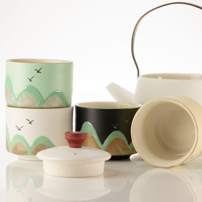 Mil millas - Juego de té - Cuatro tazas - Paño ceremonial y mango de bambú