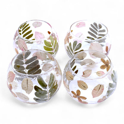 Bougeoir en verre à motif floral naturel - Bol - Printemps (8x10cm)