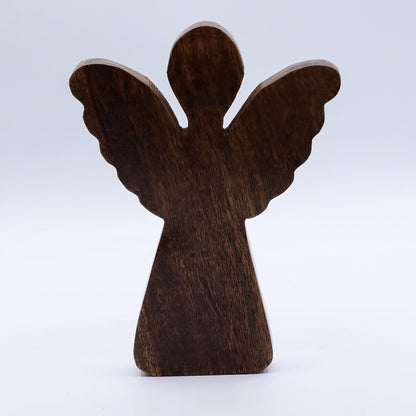 Ángel grande de madera de mango - Decoración dorada - 19 cm