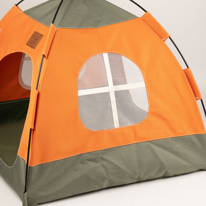 PAW Bed – Tienda verde y naranja – 48 × 48 × 40 cm