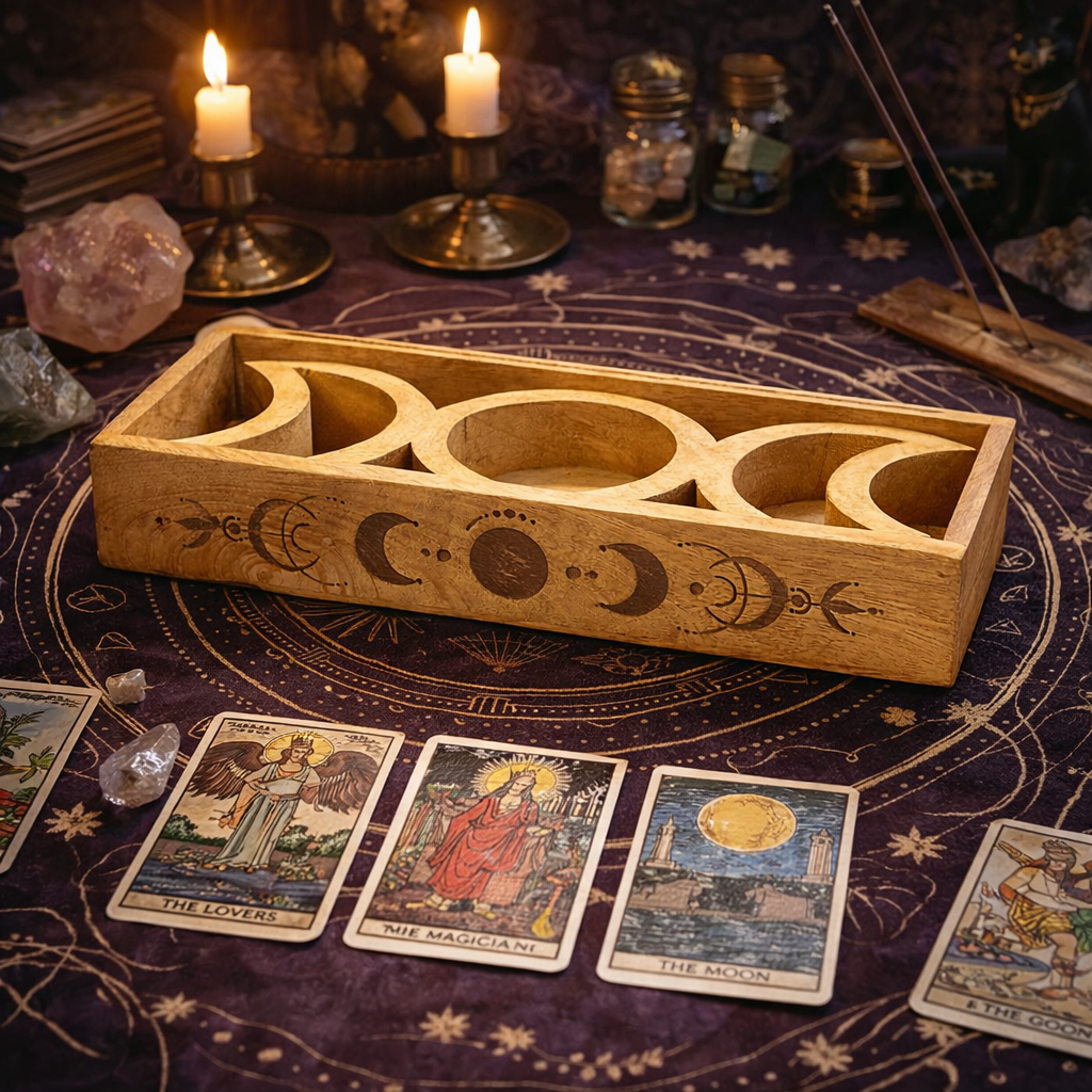 Kit de Tarot para Principiantes – Baraja, Bandeja Lunar y Péndulo