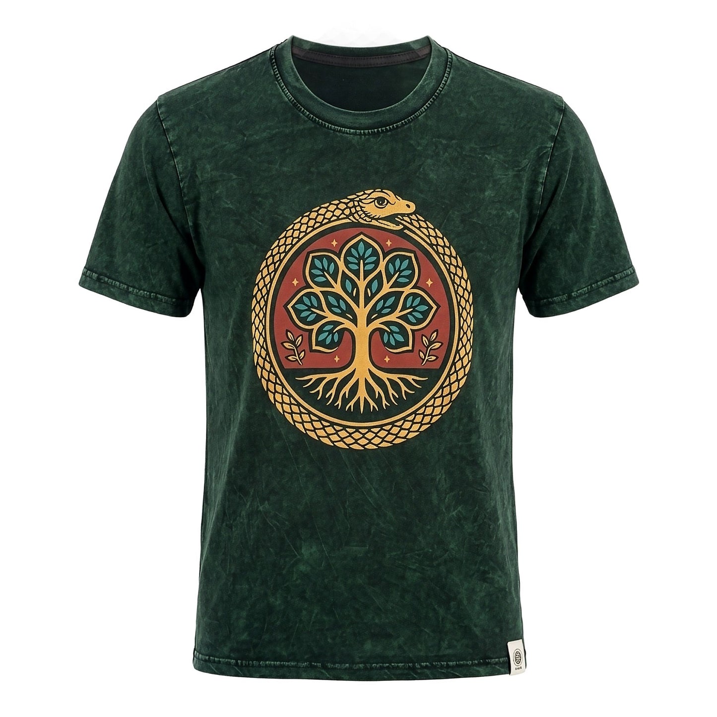 Nomad Sari Camiseta de algodón lavado a piedra - Árbol de la Vida - Verde - Mediano