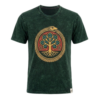 Nomad Sari Camiseta de algodón lavado a piedra - Árbol de la Vida - Verde - Mediano