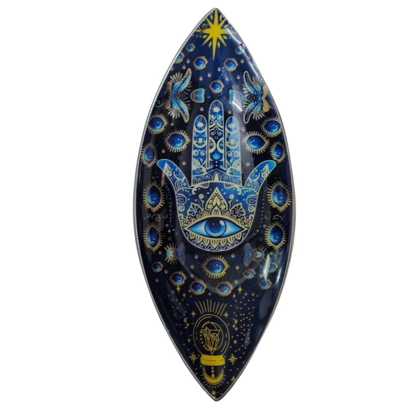 Emaillierter Räucherstäbchenhalter - Aluminium - Blaue Hamsa