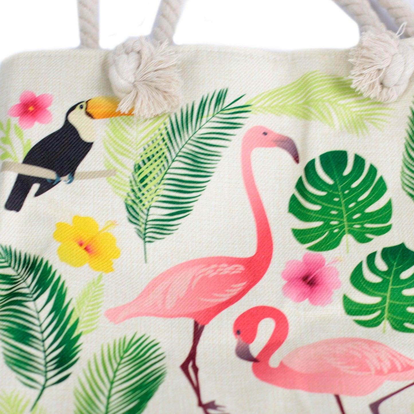Sac cabas avec anse en corde - flamant tropical