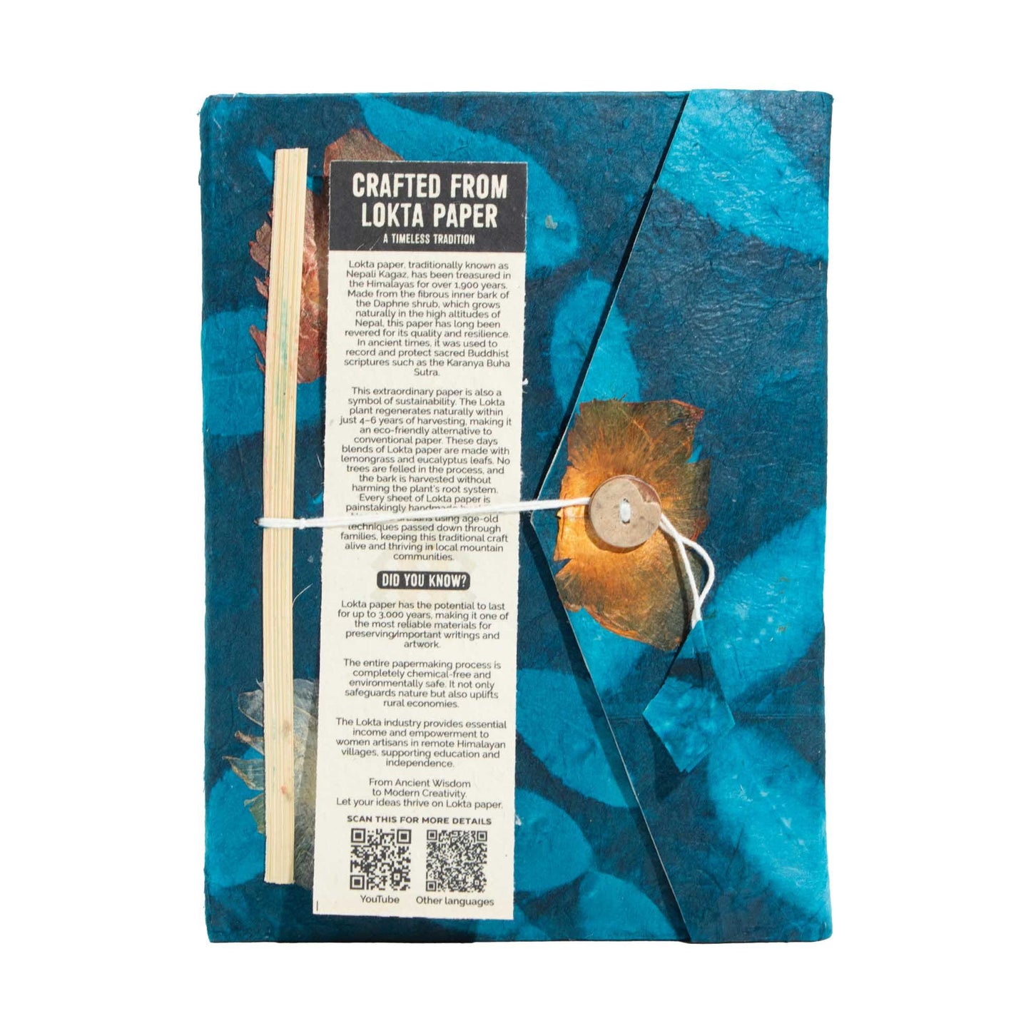 Cahier Lokta à motifs floraux – Grand (21x15cm) – 45 feuilles – Avec marque-page – Bleu nuit