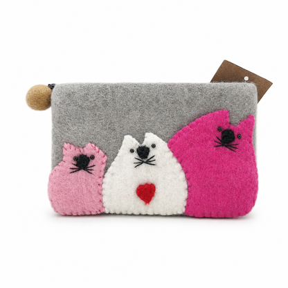 Monedero de fieltro de tres gatos gordos- (3 colores surtidos)
