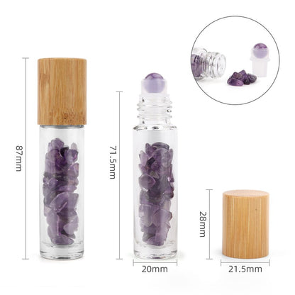 Botella de rodillo de aceite esencial de piedras preciosas - Amatista - Tapa de madera