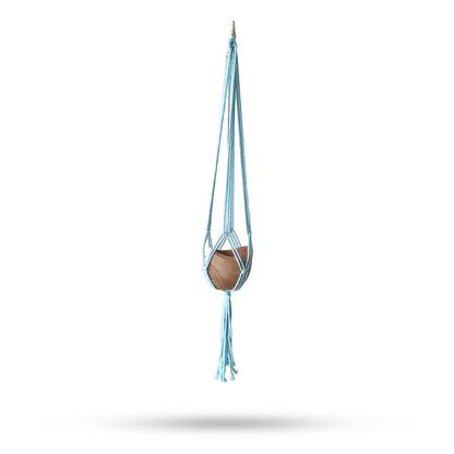 Macrame Pot Soporte Clásico- Maceta Med Azul Pólvora