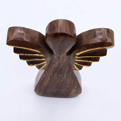 Ángel grande de madera de mango - Decoración dorada - 19 cm