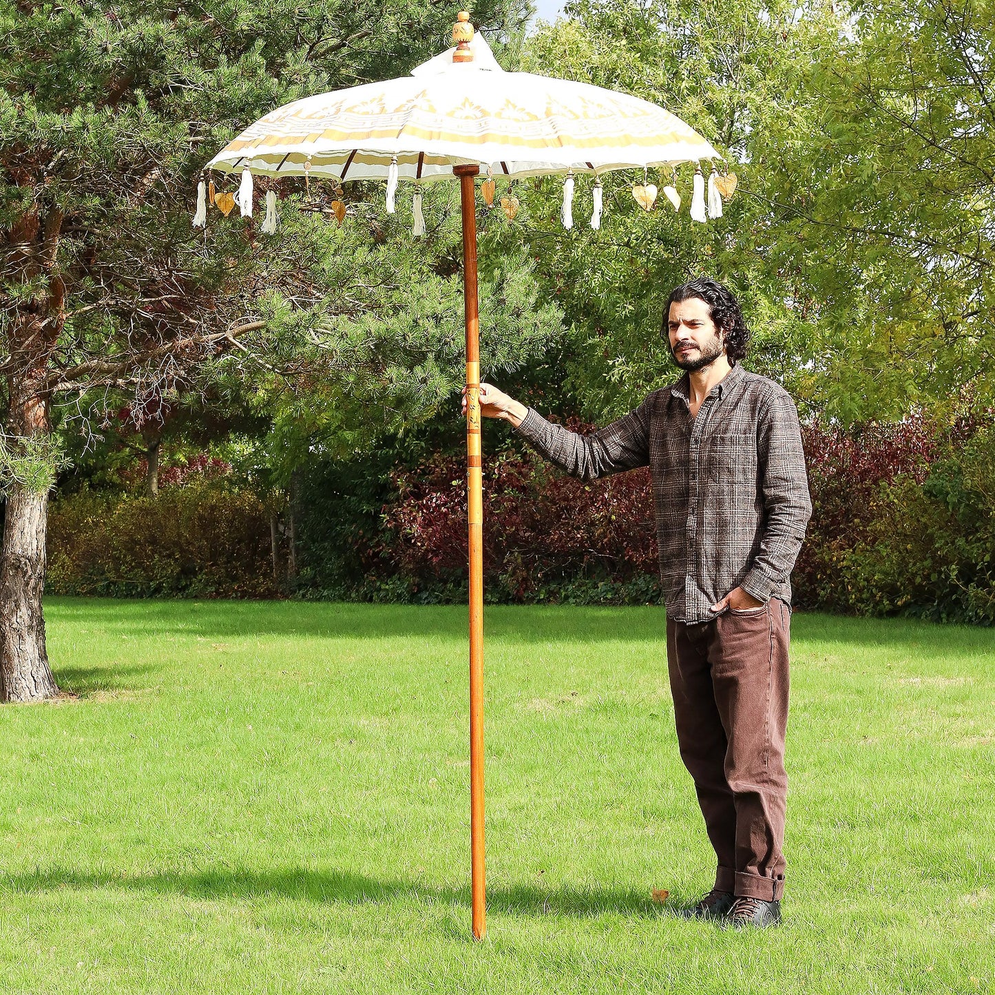 Bali Terrassenschirm – Segeltuch – Naturdekor – 1,5 m