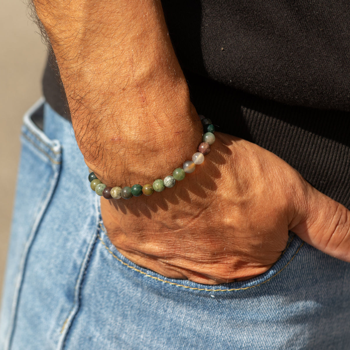 Pulsera Petite Power (17 cm x 6 mm) - ágata musgosa