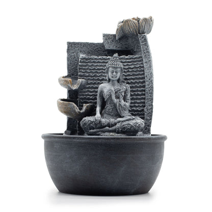 Fuente de agua de mesa - 19x19x28cm - Buda, macetas en cascada con flor de loto