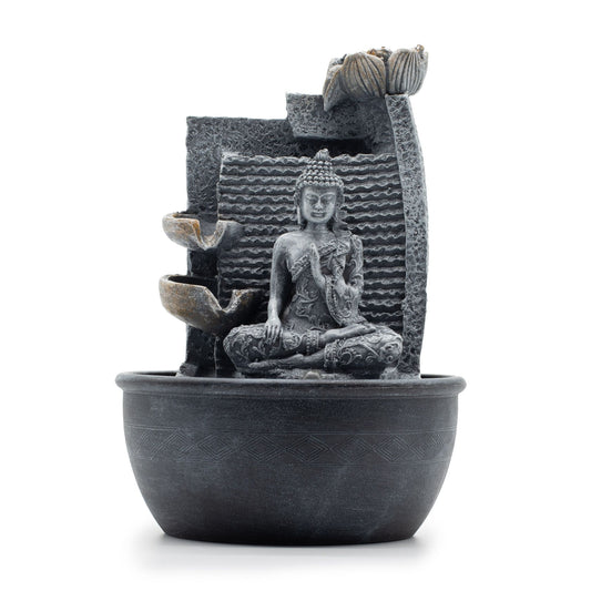 Fontaine de table - 19 x 19 x 28 cm - Bouddha, pots de fleurs en cascade avec fleur de lotus 