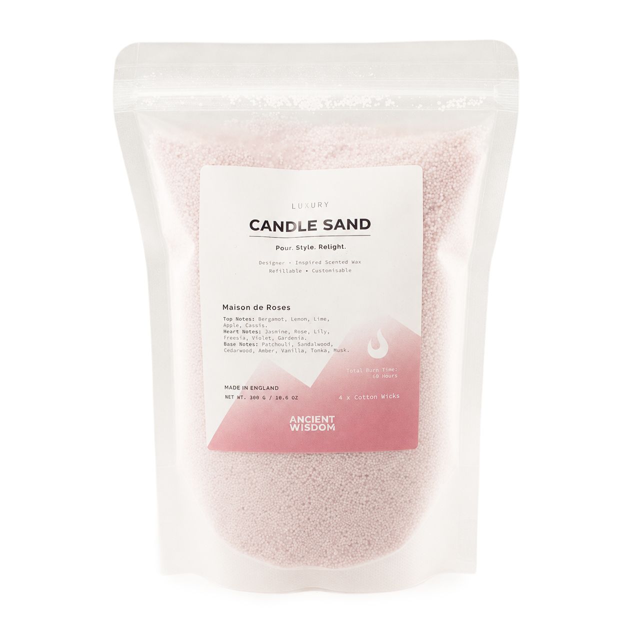 Arena perfumada para vela - Rosa empolvada - Maison de Roses - 300g