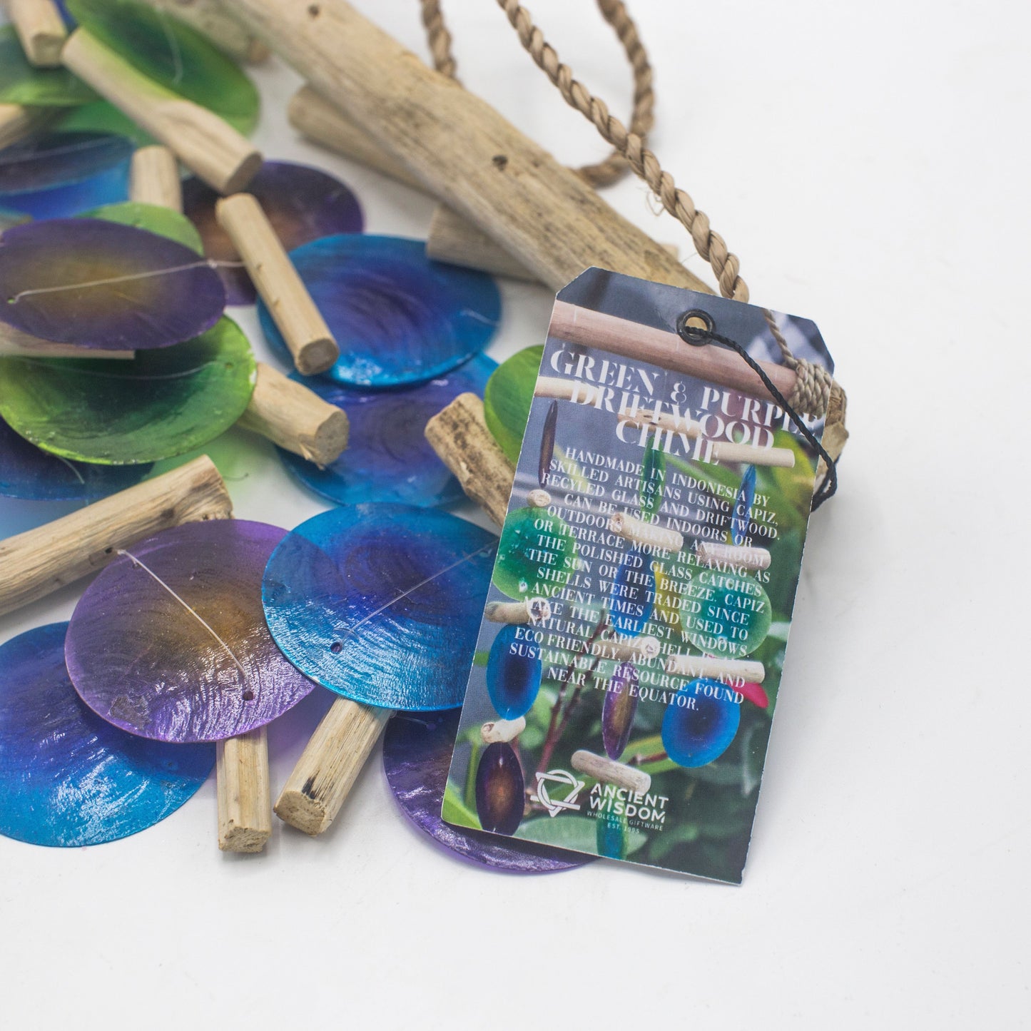 Treibholz-Glockenspiel - Grün und Lila