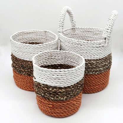 Juego de cestas de algas marinas - Naranja/Natural/Blanco