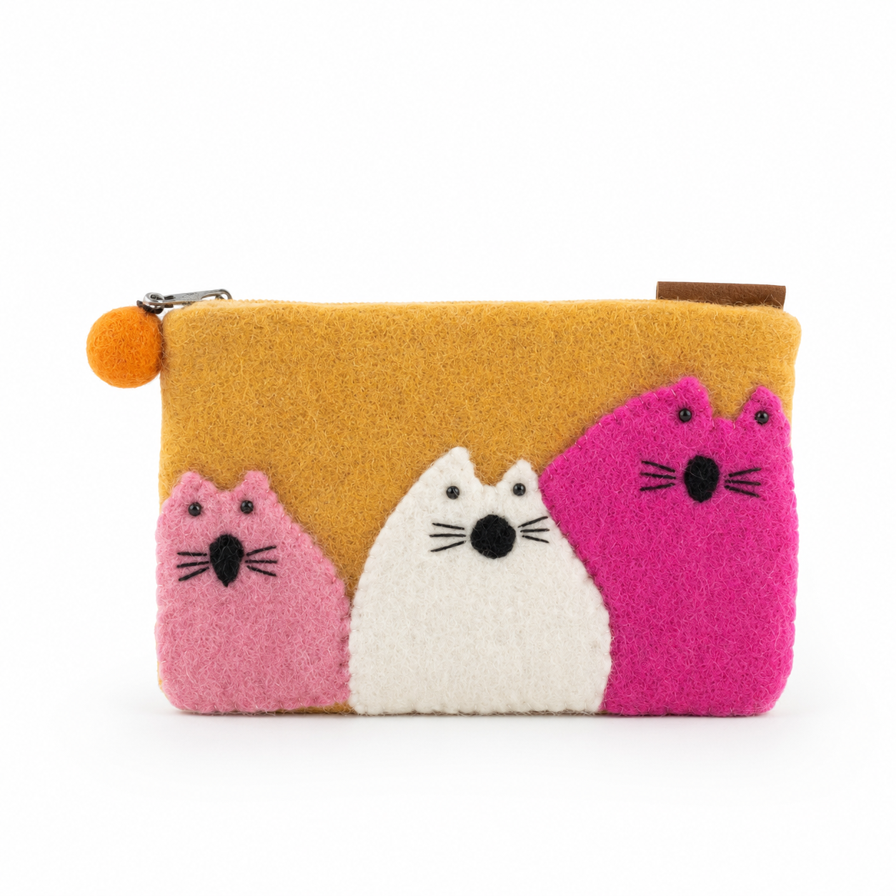 Monedero de fieltro de tres gatos gordos- (3 colores surtidos)